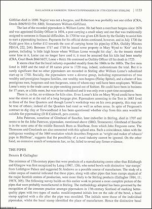 Image du vendeur pour Tobacco Pipemakers in 17th Century Stirling. An original article from the Proceedings of the Society of Antiquaries of Scotland, 1995. mis en vente par Cosmo Books