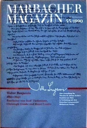 Imagen del vendedor de Marbacher Magazin Dreifachnummer: 55/1990. Walter Benjamin, 1892 bis 1940. Eine Ausstellung des Theodor W. Adorno Archivs. Mit einem Pharus-Plan von Berlin als Beilage a la venta por Berliner Bchertisch eG