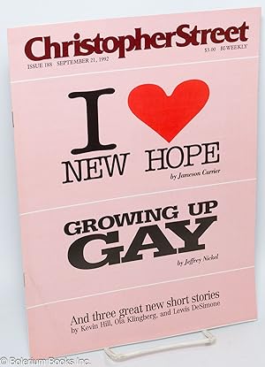 Image du vendeur pour Christopher Street: #188, September 21, 1992: I Heart New Hope & Growing Up Gay mis en vente par Bolerium Books Inc.