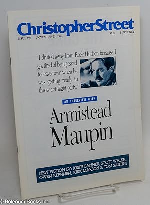 Bild des Verkufers fr Christopher Street: #192, November 23, 1992: Interview with Armistead Maupin zum Verkauf von Bolerium Books Inc.