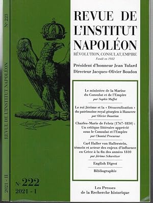 Seller image for Revue de l' Institut Napoleon. No. 222 / 223 - Anne 2021 - I / II.- Rvolution, Consulat, Empire. Fond en 1932. for sale by Antiquariat Carl Wegner
