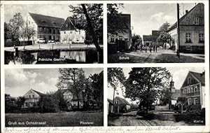 Ansichtskarte / Postkarte Ochsensaal Dahlen in Sachsen, Schule, Försterei, Kirche, Fröhlichs Gasthof