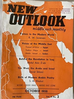 Bild des Verkufers fr New Outlook, Middle East Monthly. Volume 2, Number 2, October 1958. zum Verkauf von Plurabelle Books Ltd