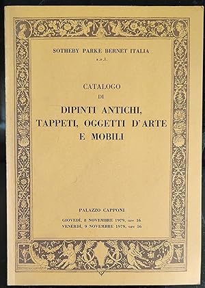 Seller image for Catalogo Di Dirinti Antichi, Tappeti, Oggetti D'Arte E Mobili 8 & 9 Novembre 1979 for sale by Shore Books