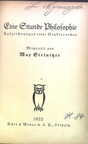 Seller image for Eine Stunde Philosophie : Aufzeichnungen einer Studierenden. Zellenbcherei ; Nr. 56. for sale by books4less (Versandantiquariat Petra Gros GmbH & Co. KG)