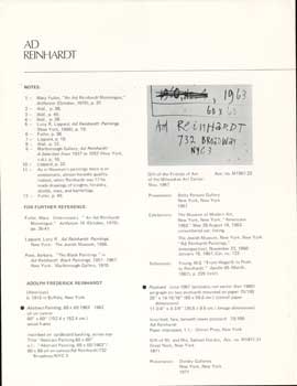 Seller image for Ad Reinherdt. 1971: Adolph Reinherdt (artist) for sale by Wittenborn Art Books