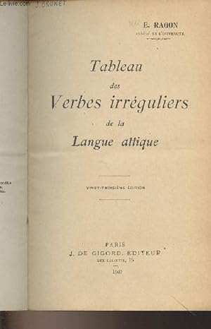 Bild des Verkufers fr Tableau des verbes irrguliers de la langue attique (23e dition) zum Verkauf von Le-Livre