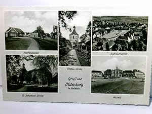 Oldenburg in Holstein. Alte Ansichtskarte / Postkarte s/w. gel. 1960. 5 Ansichten : Hopfenmarkt, ...