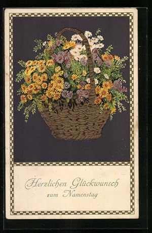 Bild des Verkufers fr Knstler-Ansichtskarte Meissner, Buch (M und B) Serie 1850: Blumen zum Feste, schner Blumenkorb zum Verkauf von Bartko-Reher