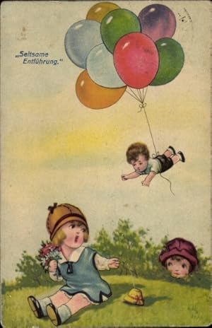 Bild des Verkufers fr Knstler Ansichtskarte / Postkarte Seltsame Entfhrung, Junge fliegt mit Luftballons davon - Amag 0181 zum Verkauf von akpool GmbH