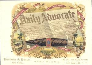 Bild des Verkufers fr Ansichtskarte / Postkarte Daily Advocate, Havana, Cigars, Sumatra Wrapper, Reklame, Cigar Labels zum Verkauf von akpool GmbH