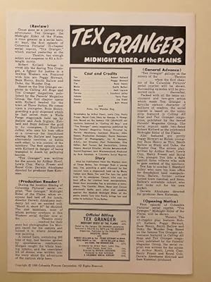 Image du vendeur pour Tex Granger Midnight Rider of the Plains Pressbook 1948 Scarce! mis en vente par AcornBooksNH