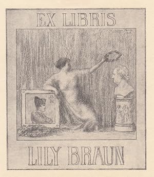 Image du vendeur pour Ex Libris Lily Braun. Auf Napoleon-Bildnis gesttzt Stehende, Goethe-Bste bekrnzend. mis en vente par Antiquariat  Braun