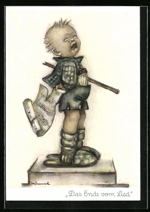 Bild des Verkufers fr Knstler-Ansichtskarte Hummel: Das Ende vom Lied, weinender Junge mit Notenblatt zum Verkauf von Bartko-Reher