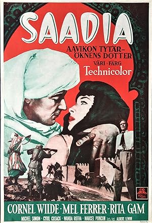 Image du vendeur pour Cornel Wilde in SAADIA, A First Screening Movie Poster mis en vente par Northern Lights Rare Books and Prints
