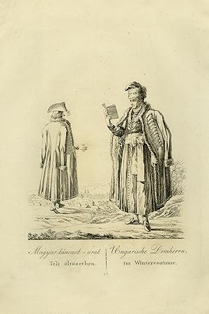 Antique Print-Genre-Two Hungarian men in winter costume-Bikessy-Bayer-1820