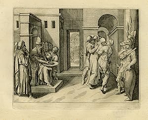 Bild des Verkufers fr Rare Antique Print-Religion-Bible-Christ before Pilate-Merian-ca. 1635 zum Verkauf von ThePrintsCollector