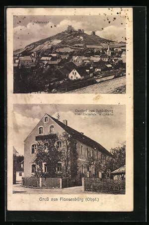 Ansichtskarte Flossenbürg /Obpf., Gasthof zum Schlossberg, Ortsansicht