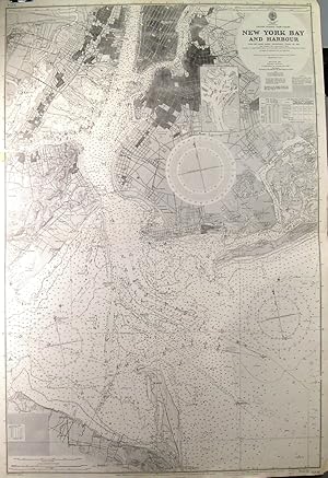 NEW YORK BAY AND HARBOUR. Large detailed sea chart from Admiralty Surveys 1901 to 1947, publish...