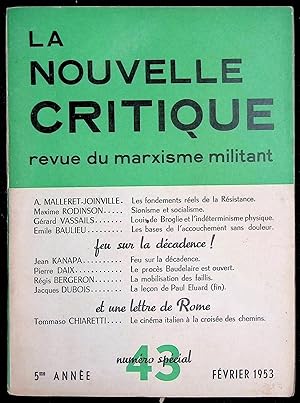 Image du vendeur pour La Nouvelle Critique n43 numro spcial, 5me anne, fvrier 1953 mis en vente par LibrairieLaLettre2