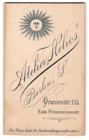 Bild des Verkufers fr Fotografie Atelier Helios, Berlin, Oranienstrasse 155, Sonne mit Gesicht zum Verkauf von Bartko-Reher