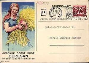 Ansichtskarte / Postkarte Arnhem Gelderland Niederlande, Ceresan Reklame, Frau mit Getreidebündel