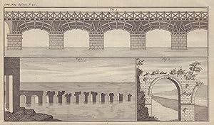 [Views of antient Bridges. 1. Trajan's Bridge on the Danube. 2. Ruins of a Bridge at Puzzoli, in ...