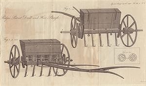 Fig 1 & 2. Ridge's Patent Drill and Hoe Plough. Fig 3. [Token, "Robert Little, in Croydon, 1667]
