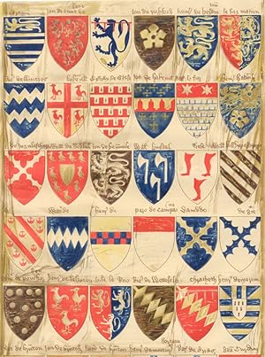 Heraldry; Part of a roll of Arms painted in England at the beginning of the 14th century. The nam...