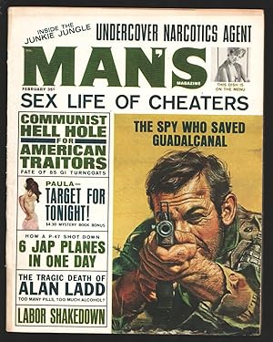 Immagine del venditore per Man's Magazine 2/1965-Junkie Jungle-Undercover Narcotics Agent-The Spy Who Saved Guadalcanal-Alan Ladd-VG+ venduto da DTA Collectibles