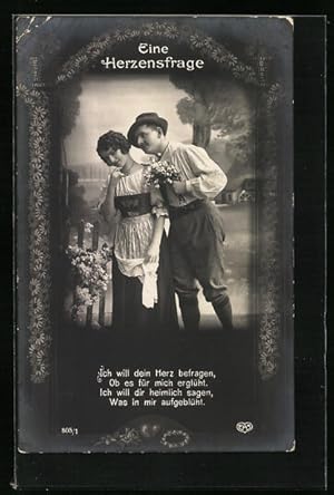 Bild des Verkufers fr Foto-Ansichtskarte EAS: Junger Kavalier stellt Herzensfrage an die Angebetete zum Verkauf von Bartko-Reher