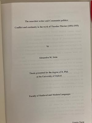 Immagine del venditore per The Anarchist Writer and Communist Politics: Conflict and Continuity in the Work of Theodor Plievier (1892 - 1955). (Dissertation) venduto da Plurabelle Books Ltd