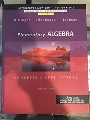 Immagine del venditore per Elementary Algebra: Concepts & Applications (9th Edition) venduto da Reliant Bookstore