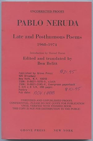 Bild des Verkufers fr Late and Posthumous Poems: 1968-1974 zum Verkauf von Between the Covers-Rare Books, Inc. ABAA