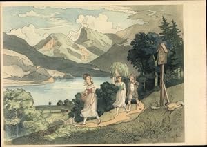Künstler Ansichtskarte / Postkarte Richter, Adrian Ludwig, Alpenlandschaft mit See