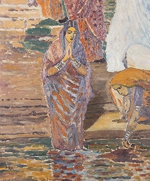 Bild des Verkufers fr Attrib. Albert Andr (1869-1954) - 1893 Oil, Washing In The Ganges zum Verkauf von Sulis Fine Art