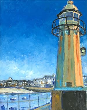 St. Ives School - Contemporary Oil, St. Ives Harbour Lighthouse