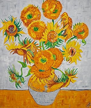 Bild des Verkufers fr After Vincent Van Gogh - 1993 Oil, Sunflowers zum Verkauf von Sulis Fine Art