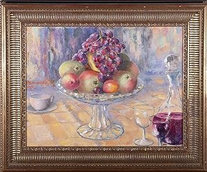 Immagine del venditore per Howard Webber - 1991 Oil, Still Life With Fruit Dish and Decante venduto da Sulis Fine Art
