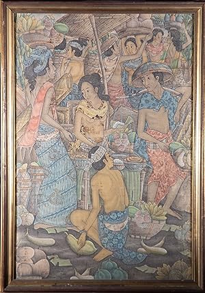 Balinese School 20th Century Oil - Market Scene with Figures