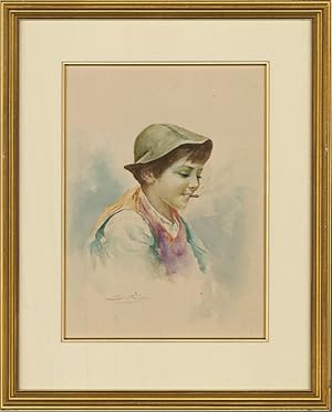 Narciso Scotti - Mid 20th Century Watercolour, Young Italian Boy Smoking