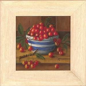 Bild des Verkufers fr Patricia Newman - Contemporary Oil, Cherries in Cornishware Bowl zum Verkauf von Sulis Fine Art