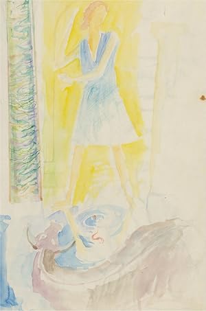 Seller image for John Ivor Stewart PPPS (1936-2018) - Mid 20th Century Watercolour, Woman in Blue for sale by Sulis Fine Art