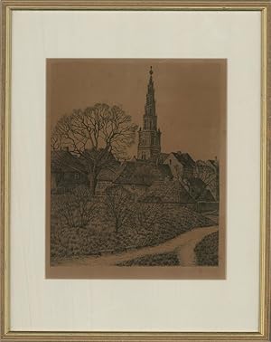 H. K. - Early 20th Century Etching, Church of Our Saviour, Copenhagen