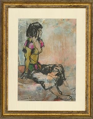 Bild des Verkufers fr Alison Milner-Gulland - 20th Century Mixed Media, Lady In Pink And Yellow zum Verkauf von Sulis Fine Art