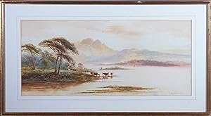 Bild des Verkufers fr Thomas Mortimer - Early 20th Century Watercolour, Cattle on a Highland Loch zum Verkauf von Sulis Fine Art