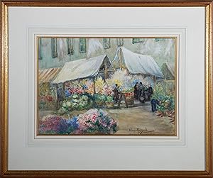 Mary Russell - 1890 Watercolour, Flower Market in Old Dieppe
