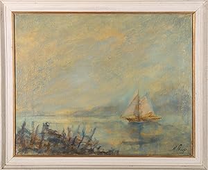 H. Sharp - Mid 20th Century Oil, Boat On Murky Waters