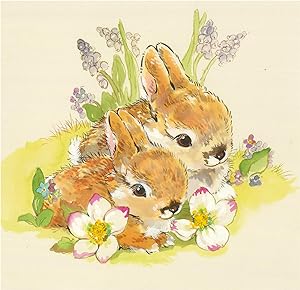 Four Children's Book Illustrations 20th Century Watercolour - Sweet Animals