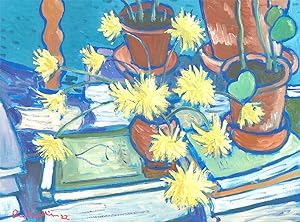 Brian William - 2022 Oil, Flowers On Stacked Books